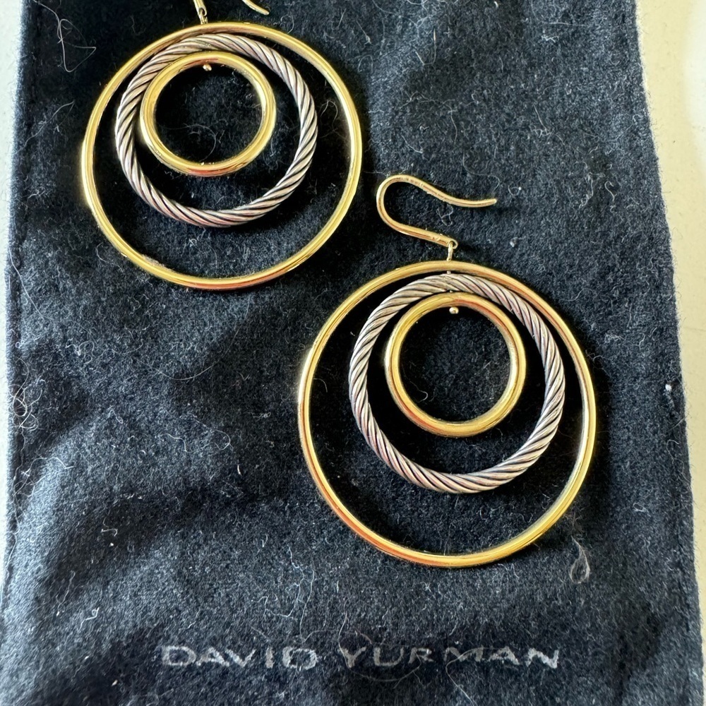 David Yurman Retired 18k Gold 925 Silver Triple Hoop Mobile Earrings